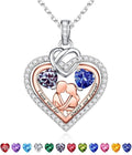 Iefil Valentines Day Gifts for Her - 925 Sterling Silver Double Heart Birthstone Necklace for Women, Anniversary Birthday Gifts for Wife I Love You Gift Couple Sitting Hugging Each Other Jewelry Gift