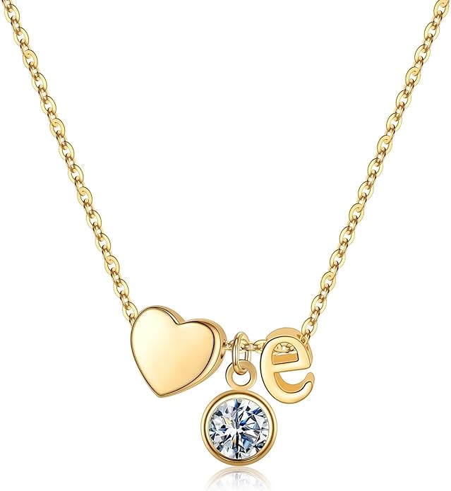 Ursilver Initial Birthstone Necklace for Women - Heart Initial Birthstone Pendant Necklace Personalized Gifts Birthday Gifts for Women