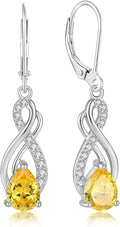 Infinity Love Birthstone Earrings for Women 925 Strling Silver 5A Cubic Zirconia Dangle Drop Leveback Earrings Jewelry Birthday Christmas Day Gifts for Her