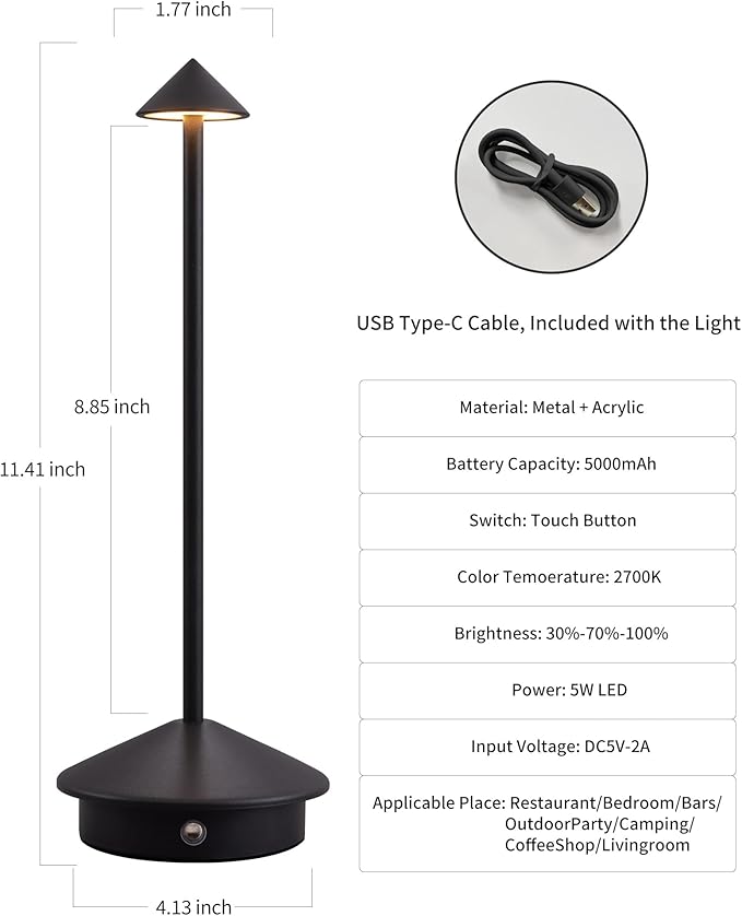 Modern Cordless Table Lamp Set of 2, Rechargeable, Battery Operated Lighting - Image 5