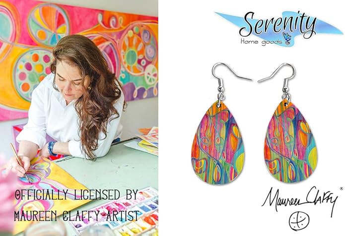 Maureen Claffy Artist Collection | Cut To The Light Teardrop Dangle Earrings Set | Colorful Abstract Earrings | Lightweight Boho Dangle Earrings for Women