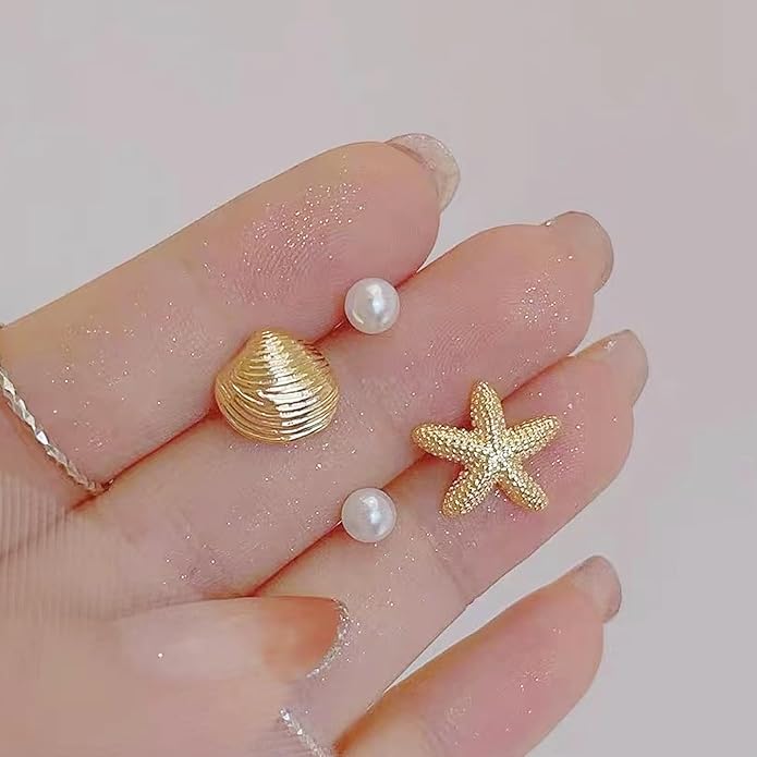Seashell Starfish Earrings Beach Jewelry for Women Pearl Drop Shell Earrings Ocean Beachy Fashion Accessories Womens Summer Outfits 2026 Tropical Vacation Outfits Beach Vacation Clothes Dresses