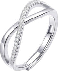 OOOPEL Sterling Silver Adjustable Ring S925 Silver Rings for Women Cubic Zirconia Twist Love Knot Dainty Ring Silver Minimalist Open Finger Rings Silver Thumb Sterling Silver Ring