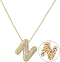 RWQIAN Letter Necklace for Women Bubble, Chunky Initial Alphabet A-Z Pendant Puffy Name Personalized Necklace Dainty Zircon CZ Fashion Jewelry Gifts for Girls Girlfriend