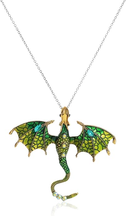 Rrdaily Gothic Dragon Necklace Crystal Enamel Dragon Pendant Necklace Vintage Dragon Animal Necklace Cartoon Flying Dragon Necklace Festival Birthday Jewelry for Men and Women