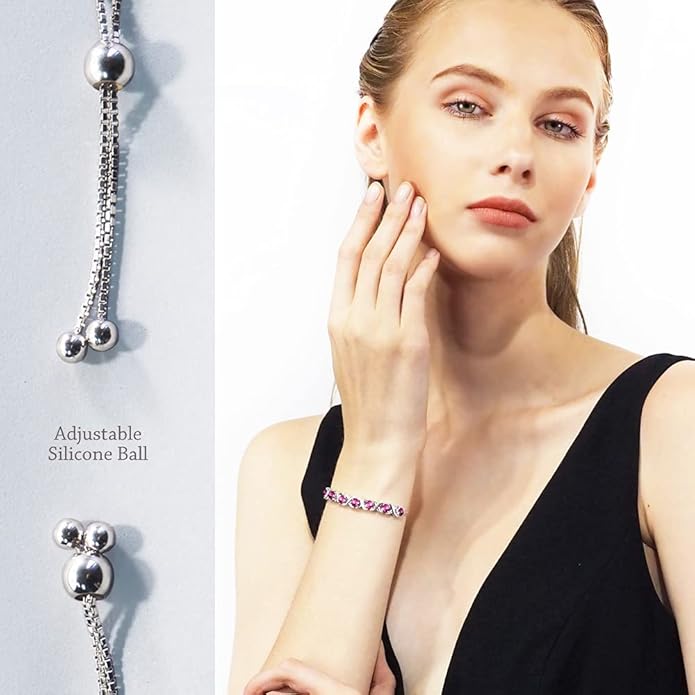 Birthstone Bangle Bracelet for Women Classic Beautiful 925 Sterling Silver Sparkling Gemstone XO Bolo Tennis Bracelet Fine Wrist Jewelry 4.2 Ct, 11"