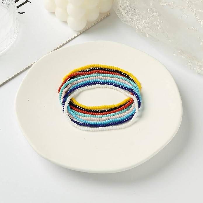XIJIN 18 Pieces Elastic Beaded Anklets for Women Handmade Beach Boho Colorful Beads Ankle Bracelets Set