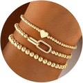 Turandoss Gold Bracelets for Women - Dainty 14K Gold Plated Bow Cross Beaded Bracelets for Women Stackable Heart Bead Bracelet Set Wave CZ Round Ball Bracelet Valentine's Day Gifts for Her