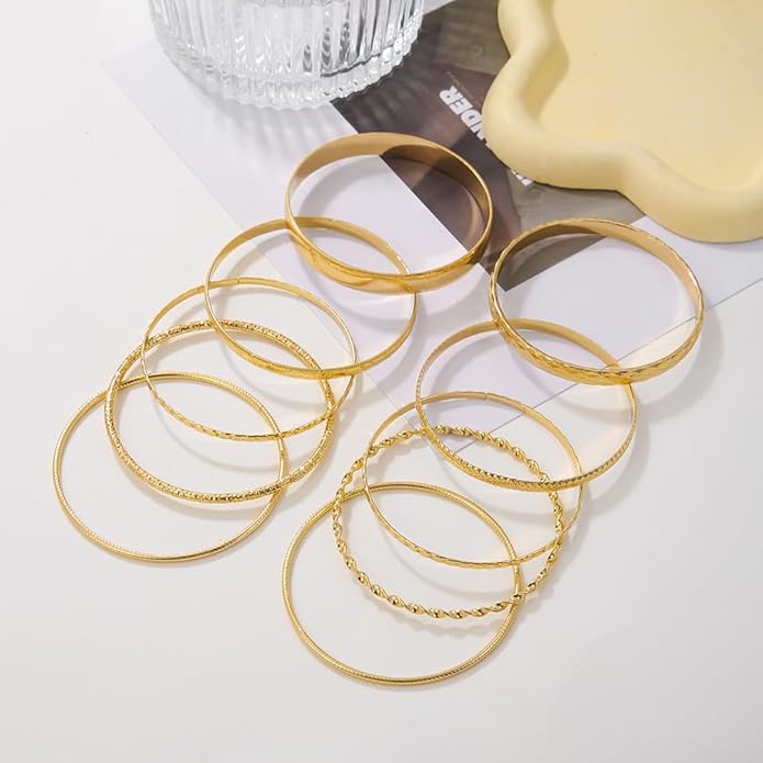 16Pcs Gold Bangle Bracelets for Women - Multi Layer Stackable Textured Bracelets Boho Jewelrys Set.