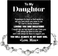 To My Daughter Bracelet, Silver Heart Chain Bracelet with Shiny Stones, Perfect Birthday or Graduation Christmas Gift for Daughter with Message Card Gift Box
