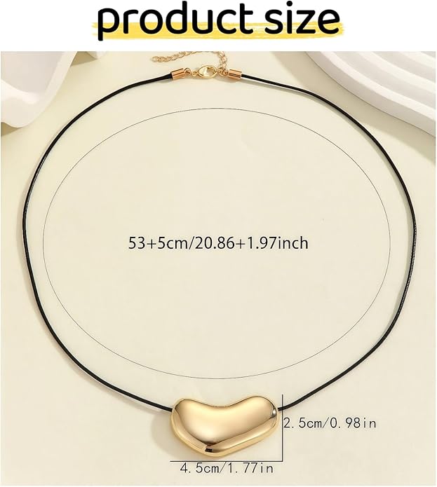 Chunky Gold Plated Peach Heart Pendant Necklace for Women, Zinc Alloy Minimalist Statement Jewelry on Adjustable Chain