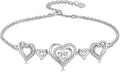 Birthstone Charm Link Bracelet 925 Sterling Silver Rose/Heart/Mom Bracelet with 12 Months Birthstone Mother's Day Gift Jewelry Gifts for Women,Chain Length 7"+2" Extend