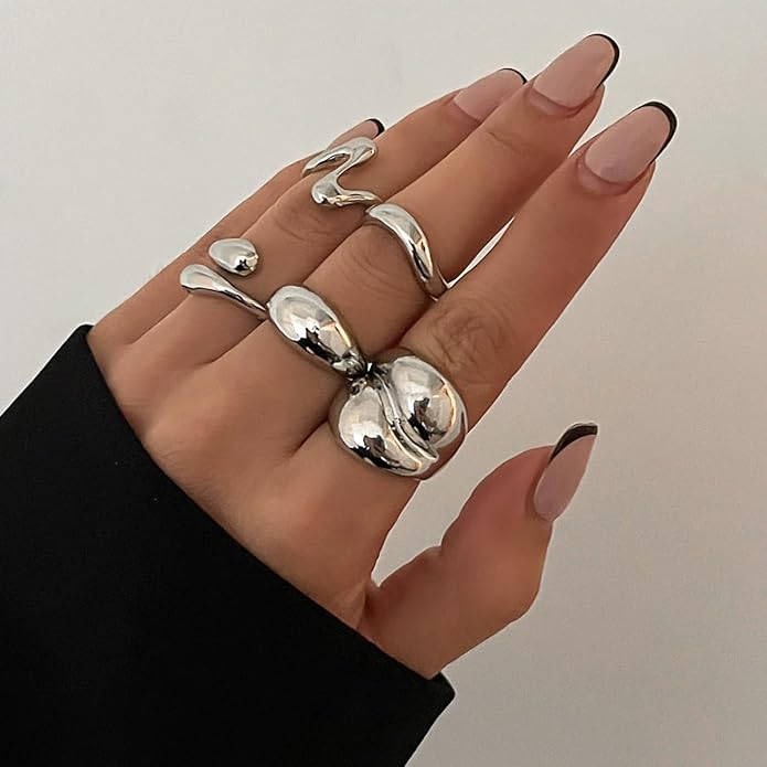 Sora Tuki Rings for Women Chunky Rings Set Adjustable Stackable Ring for Women Bold Thick Statement Ring Trendy Chunky Jewelry
