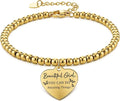 Beaded Gold Bracelet for Women Stretch Handmade Ball Charm Gifts for Women Dainty Don't Let The Hard Days Win Jewelry Charm Gifts for Her