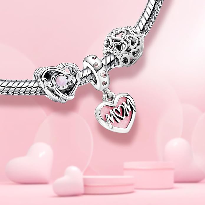 Family Mom Heart Charms 925 Sterling Silver Bead for Bracelets and Necklaces For Women Jewelry Present