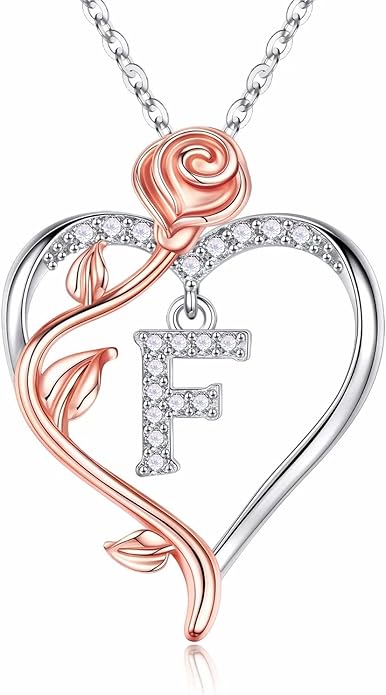 Iefil Valentines Day Gifts for Her - 925 Sterling Silver Rose Heart Initial Necklace, Anniversary Birthday Gifts for Women, Jewelry Gift for Her Wife Girlfriend