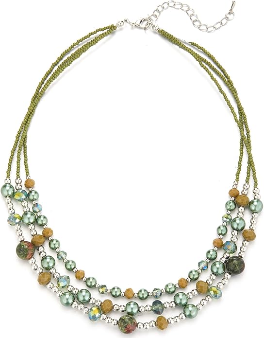 Noessla Beaded Statement Necklaces for Women Layered Chunky Bead Necklace Fashion Costume Jewelry Gifts for Mom