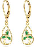 DOVRAN 10K 14K Solid Gold Leverback Earrings for Women Real Yellow Gold Filigree Dangle Earrings Trendy Jewelry Birthday Christmas Gifts for Wife Mom