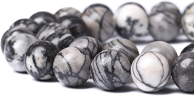 45pcs 8mm Natural Stone Beads Spider Web Stone Round Loose Spacer Energy Stone Healing Power Beads for Jewelry Making DIY Bracelet Necklace 15"