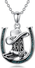Western Cowboy Necklace 925 Sterling Silver Horseshoe Pendant Western Jewelry Cowgirl Gifts for Women Girlfriend Cowboy Cowgirl