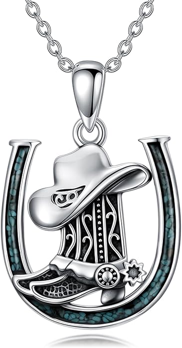 Western Cowboy Necklace 925 Sterling Silver Horseshoe Pendant Western Jewelry Cowgirl Gifts for Women Girlfriend Cowboy Cowgirl