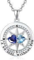 Compass Necklace for Women, Exquisite S925 Valentines Day Anniversary Birthday Gifts for Wife Her Double Birthstone Pendant Jewelry ‘I'd be Lost Without You’