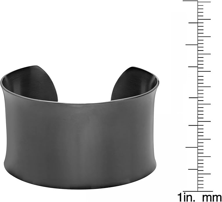 Lavari Jewelers 7 Inches Long Wide Open Cuff Bangle Bracelet for Women I 2.5 Inches in Diameter and 1.5 Inches in Height I Ion Plated Stainless Steel or Satin Finish Bangle for Her I Wide Bracelet