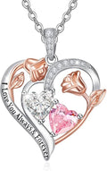 Valentine's Day Gifts for Wife 925 Sterling Silver Double Birthstone Pendant Necklaces I Love You for Always and Forever Necklace Anniversary Birthday Gifts for Wife Girlfriend Mom Her