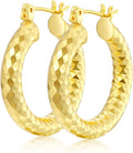 Gold Plated Hoop Earrings for Women 14K Gold Plated Earrings for Women Hypoallergenic Lightweight Wrinkle Texture Earrings Womens 20mm/25mm/30mm