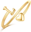 Initial Rings for Women Girls - Valentines Day Gifts for Her, Adjustable Rings for Women Non Tarnish Letter A-Z Dainty Heart Ring Teen Girls Gifts Trendy Stuff Personalized Jewelry Gift