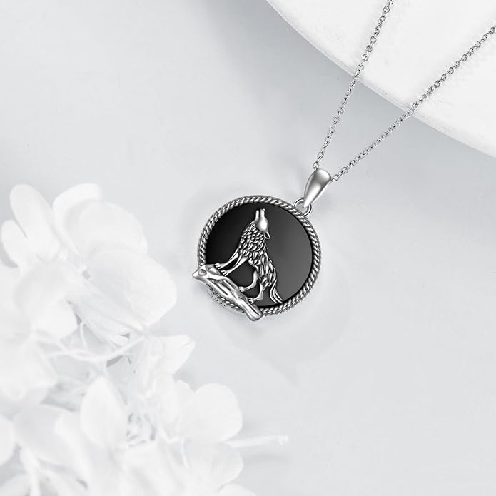 YFN Wolf Necklace Gifts for Men Women Sterling Silver Opal Moon Wolfs Jewelry Birthday 18+2"