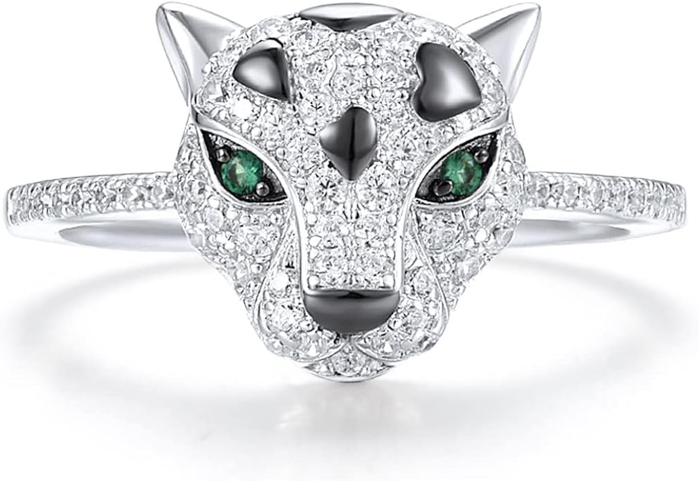 Santuzza Panther Ring 925 Sterling Silver Leopard Rings Cubic Zirconia Green Spinel Jaguar Jewelry