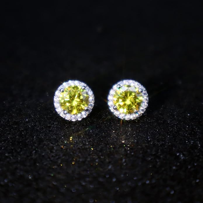 YOMELA Cubic Zirconia Earrings Studs, Halo CZ Birthstone Simulated Diamond Stud Earrings for Women
