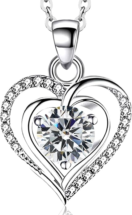 RIVIKO Heart Birthstone Pendant Necklace for Women 925 Sterling Silver Zirconia Necklaces Valentine's Day Anniversary Birthday Mothers Day Jewelry Gifts For Her Mother Wife