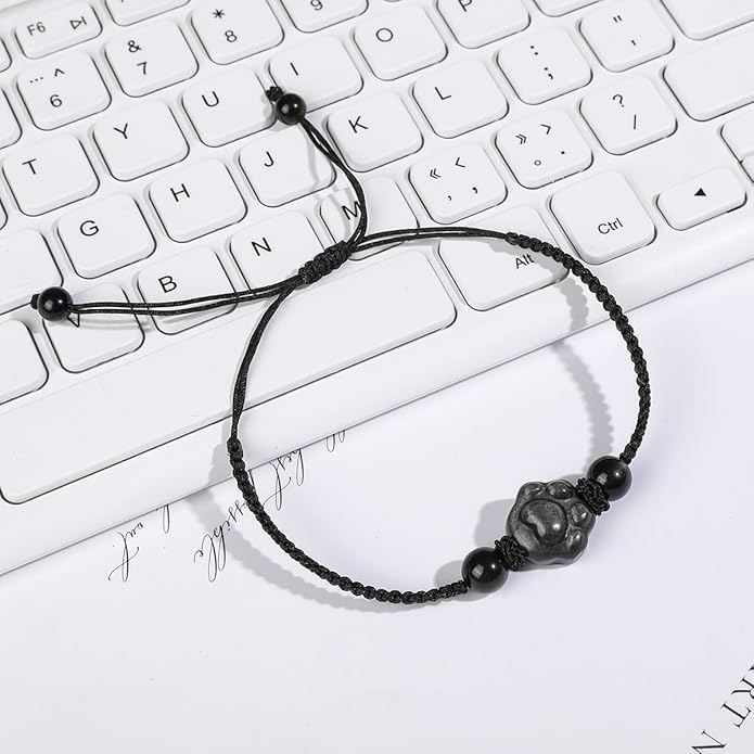 Money Attraction Cat Bracelet - Black Obsidian Women Bracelets -Wealth Prosperity Abundance Stone Bead Bracelet, Entrepreneur Business Luck Beaded Bracelets,Spiritual Mood Energy Cute Protection Stretch Bracelet,Health Good Luck Feng Shui Bracelets For...