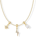 PAVOI 14K Gold Plated Dainty Necklace with Charms Set - Hypoallergenic Adjustable Chain Gold Charm Necklace for Women - Small Motif & Mantra 2 and 3-Pack Removable Pendants - Cute Jewelry Gifts
