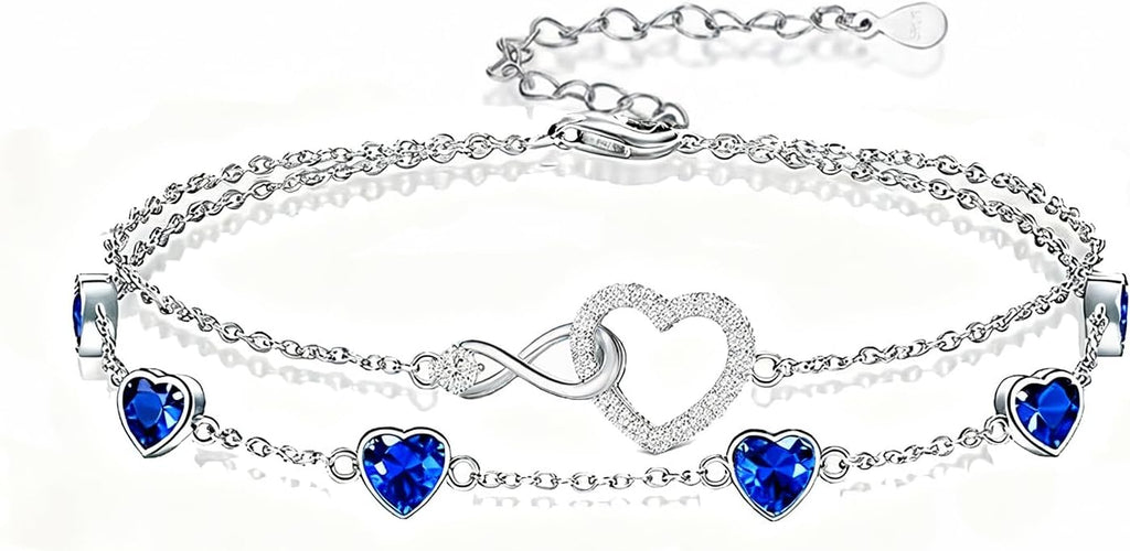 Prismata Infinity Birthstone Charm Link Bracelet 925 Sterling Silver Adjustable 12 Months Birthstone Infinity Bracelet Birthday Jewelry Gifts for Women Mom Her,with 7"+2" chain