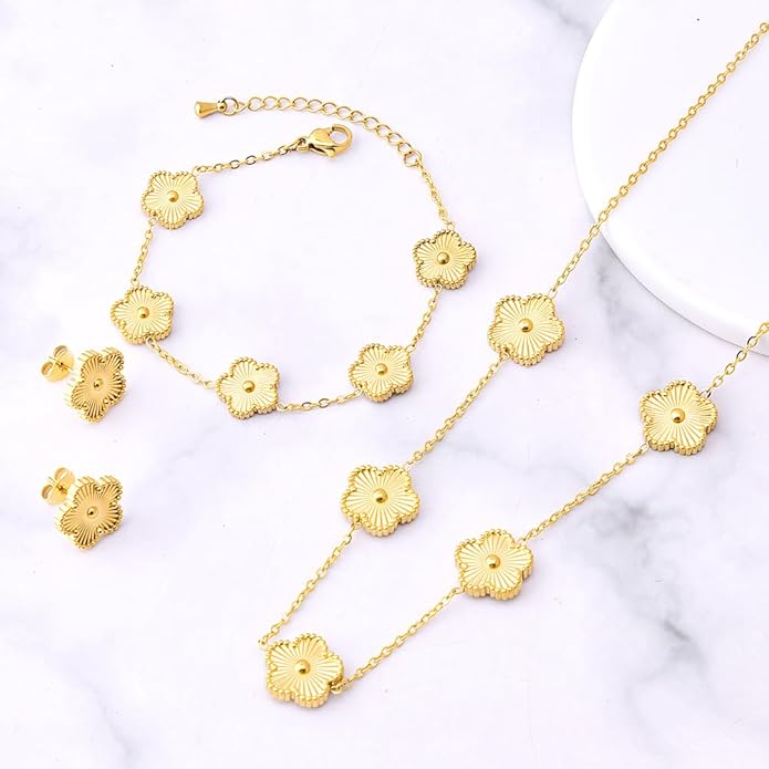 18K Gold-Plated Four Leaf Clover Bracelet for Women,Adjustable lucky Bracelet Set Jewelry Gift-Hypoallergenic Charm for Birthdays, Wellness & Daily Wear