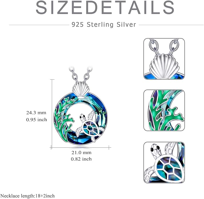 TOUPOP Sea Turtle/Mermaid/Dolphin/Shell/Starfish/Conch/Seahorse Necklace for Women Sterling Silver Ocean Pendant Necklace with Crystal Ocean Beach Charm Jewelry Birthday Christmas Gifts