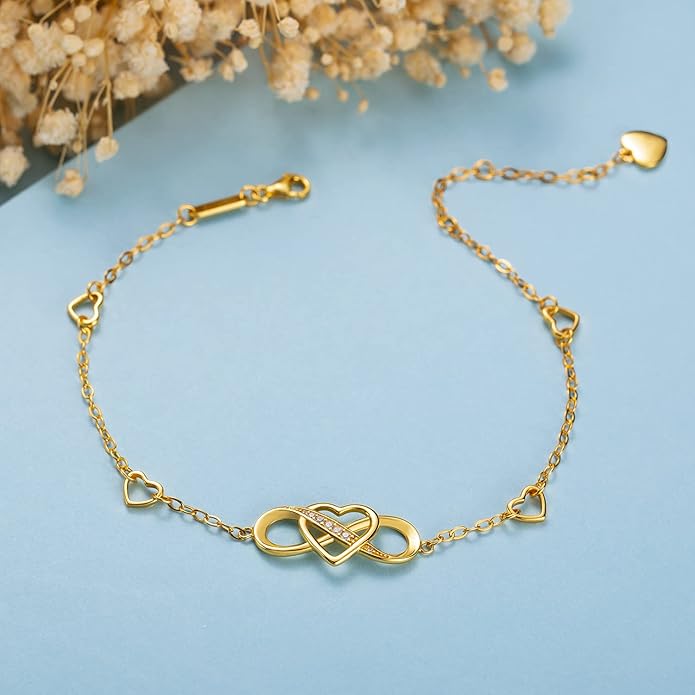 Billie Bijoux 925 Sterling Silver Anklet Bracelets for Women Infinity Heart Ankle Bracelet White Gold Plated Love Charm Adjustable Large Bracelet Gifts for Women Wife