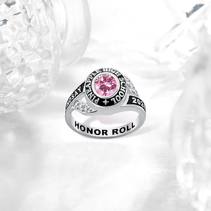 Custom Class Rings Personalized Birthstone Rings High School College Ring 925 Sterling Silver Engraved 2025 Graduation Jewelry Gifts for Women Size 4-15