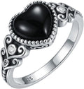 925 Sterling Silver Oxidized Black Onyx Rings for Women - Round & Heart 9mm Onyx Vintage Retro Design, Ideal for Daily Wear