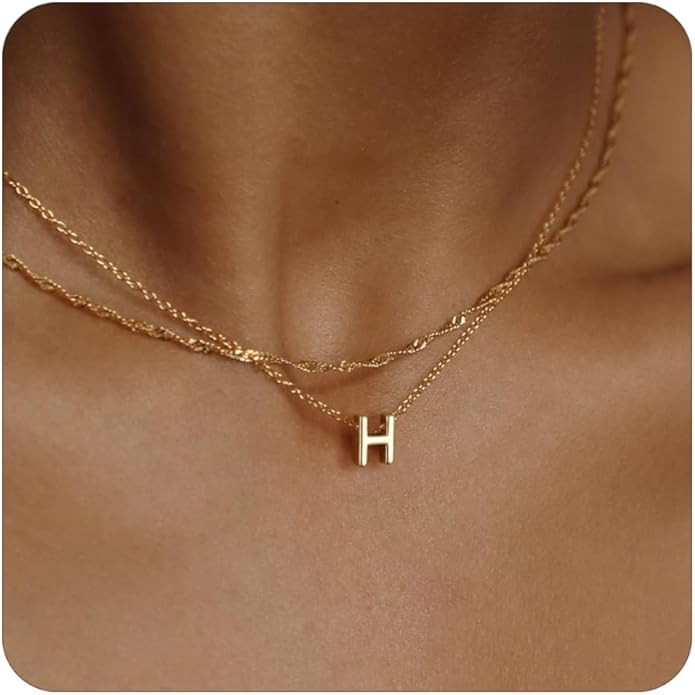 Initial Necklaces for Women, Trendy 14K Gold Plated Layered Necklace Dainty A-Z Letter Custom Name Personalized Choker Necklaces Non Tarnish Fashion Accessories Gold Jewelry Birthday Gifts for Her