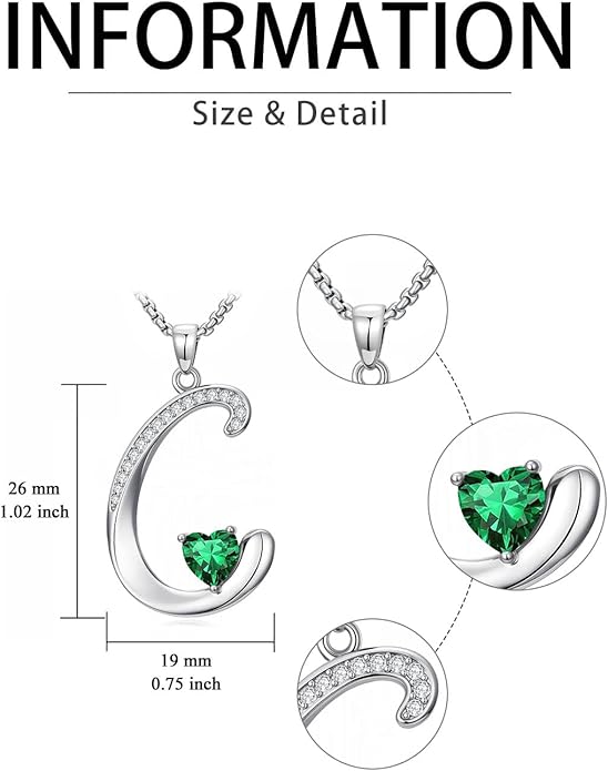 Valentines Day Gifts for Women Alphabet A to Z Initial Birthstone Pendant Necklaces for Women - 18k White Gold Plated Personalized Name Jewelry Valentine Mothers Day Birthday Gifts for Women Her Girlfriend
