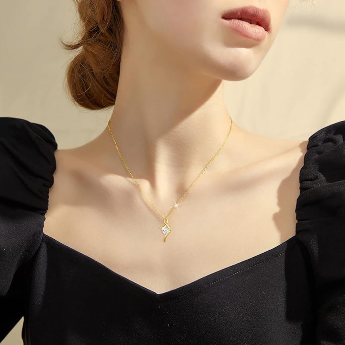 SISGEM 14K Real Gold 1 Carat Round-Cut Moissanite Necklace for Women,Yellow Gold Infinity/Heart Pendant Ribbon Necklaces Birthday Gifts for Wife Girlfriend 16''-18''