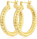 Gold Plated Hoop Earrings for Women 14K Gold Plated Earrings for Women Hypoallergenic Lightweight Wrinkle Texture Earrings Womens 20mm/25mm/30mm
