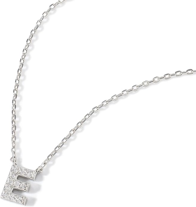 JTV Sterling Silver Initial Necklace for Women, 0.13 CTW White Cubic Zirconia Letter Pendant, Rhodium-Plated, Personalized Monogram Jewelry, Gift Box Included, 18”