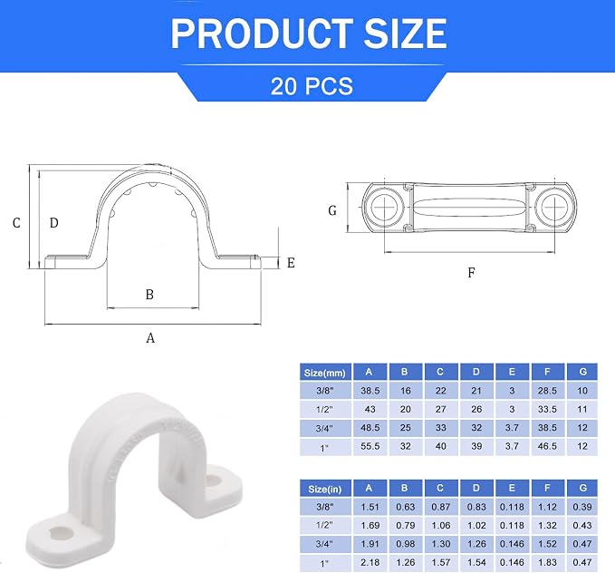 1 Inch PVC Pipe Strap, 2-Holes Conduit Pipe Clamps Plastic Pipe Supports - Image 2