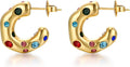 Gold Earrings for Women Girls,14K Gold Plated Hoop Earrings with 925 Sterling Silver Post Cubic Zirconia Stud Earring Huggie Hoops Earrings