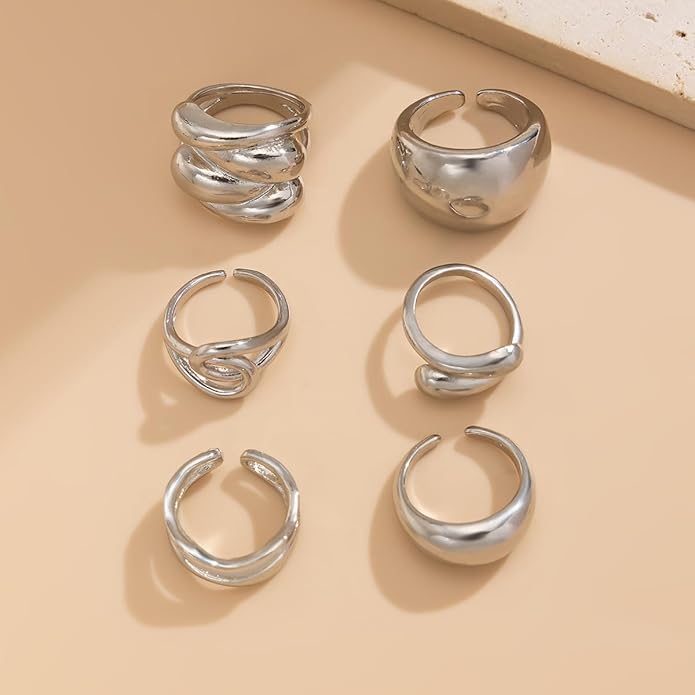 Sora Tuki Rings for Women Chunky Rings Set Adjustable Stackable Ring for Women Bold Thick Statement Ring Trendy Chunky Jewelry